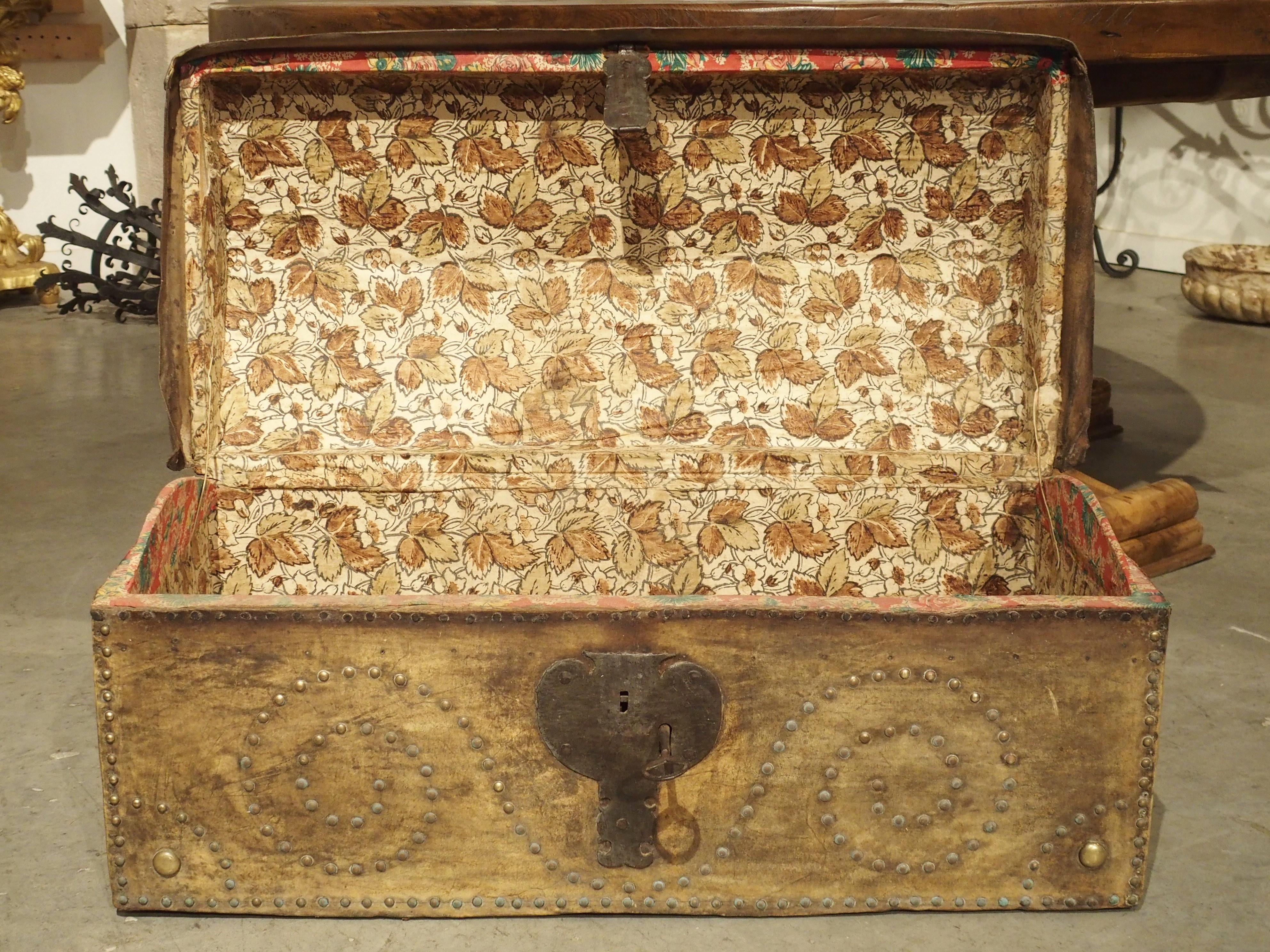 19th Century Natural Leather and Brass Studded Spanish Trunk 10