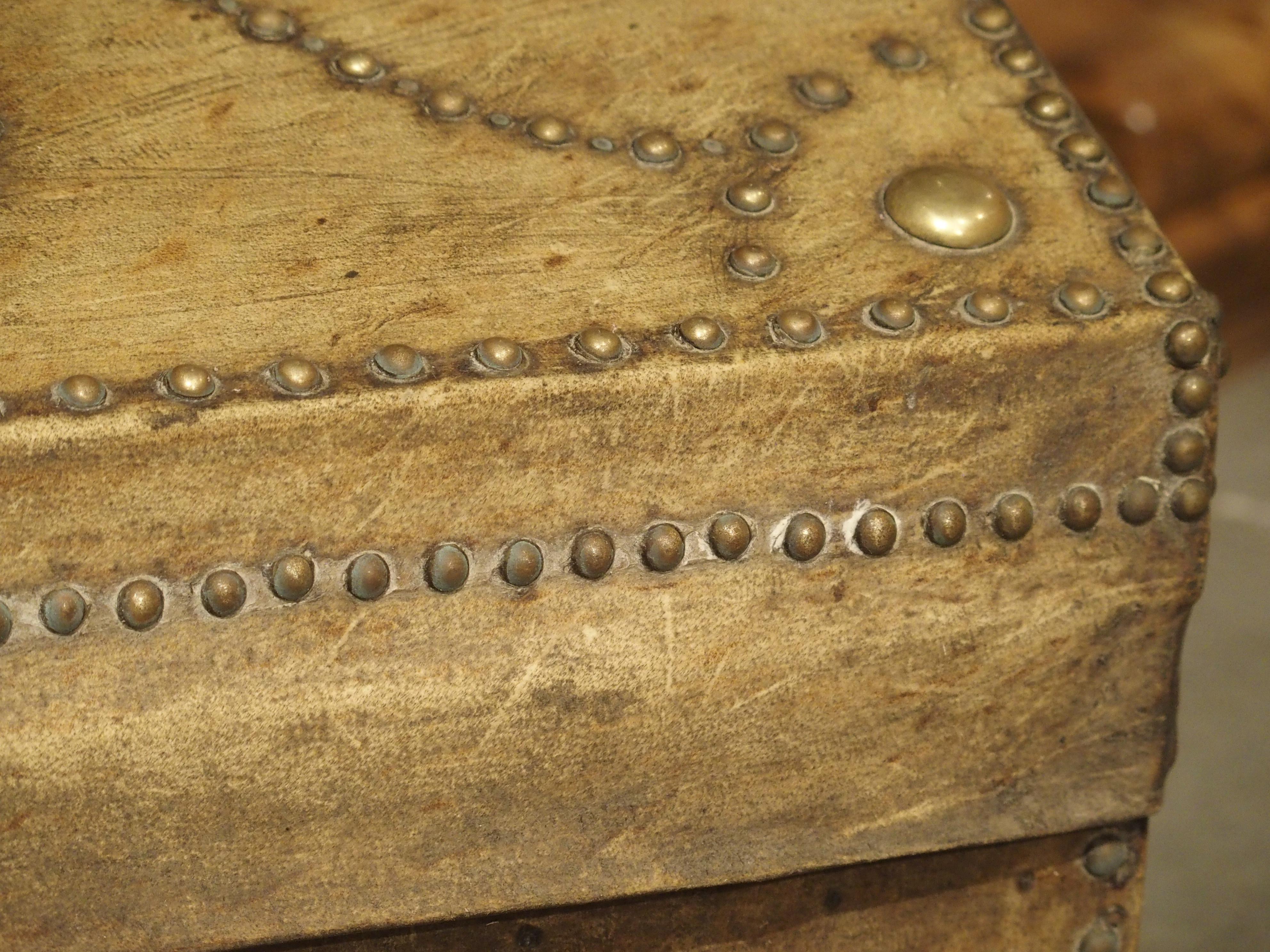19th Century Natural Leather and Brass Studded Spanish Trunk 13