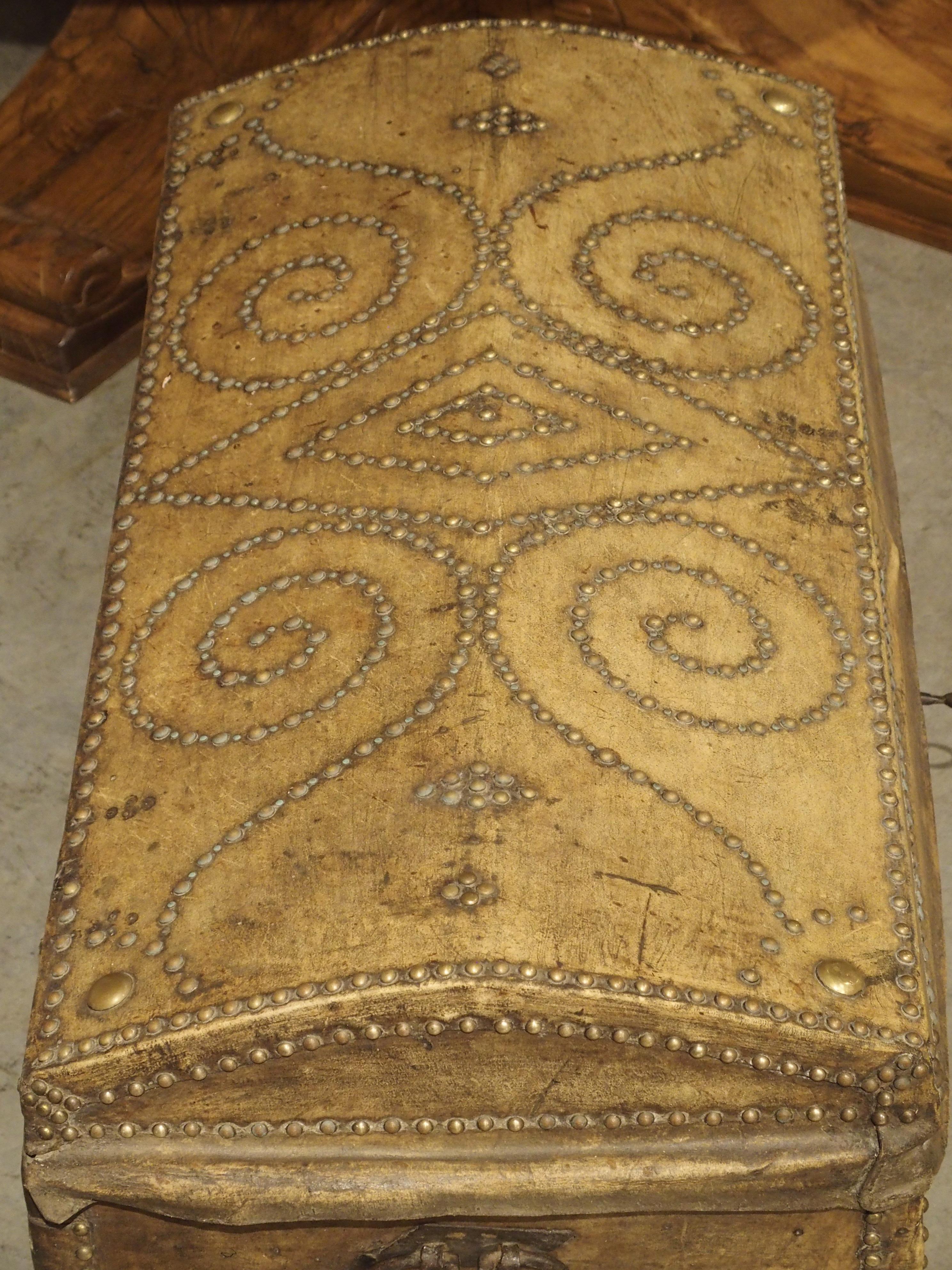19th Century Natural Leather and Brass Studded Spanish Trunk 4
