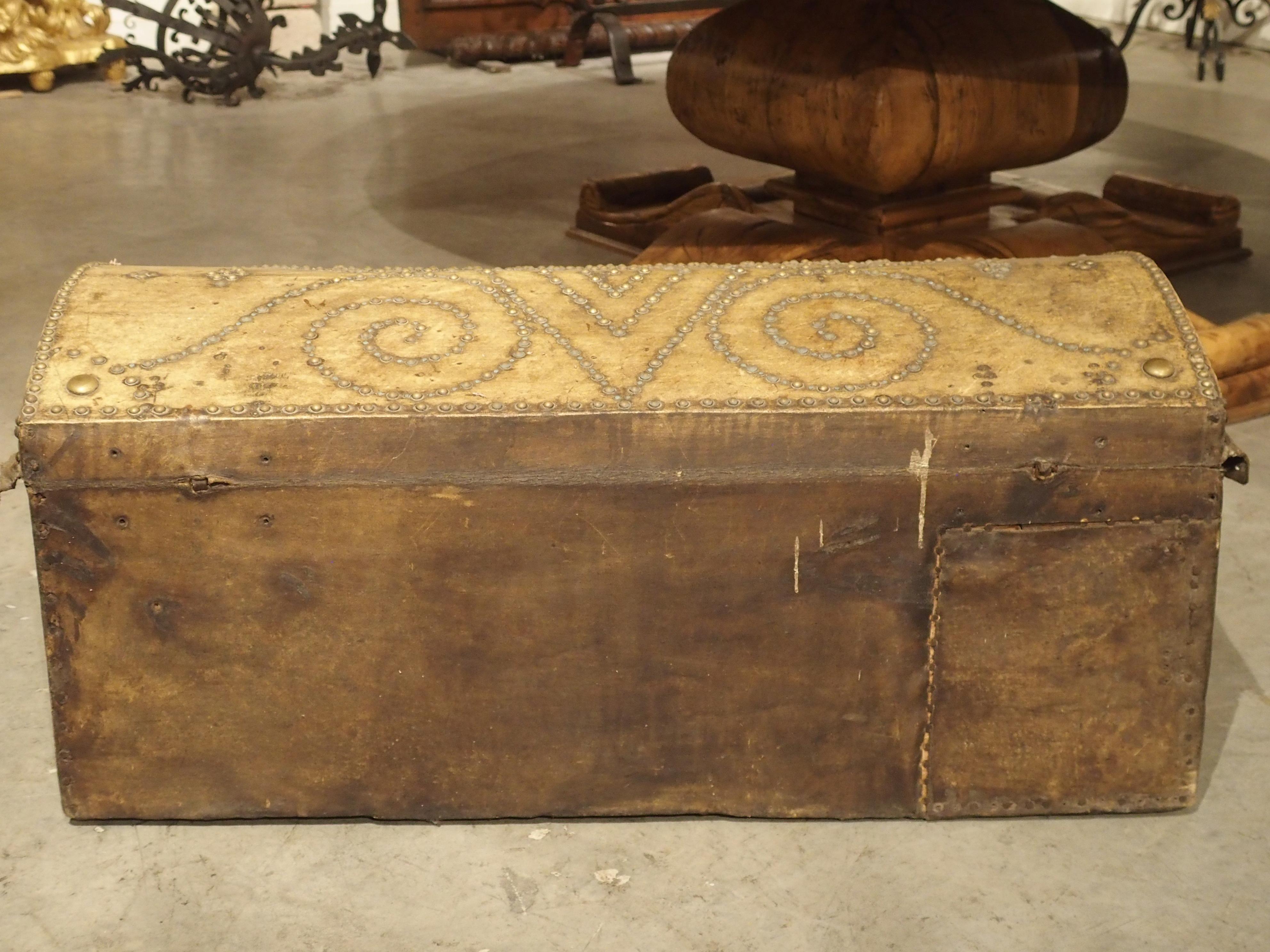 19th Century Natural Leather and Brass Studded Spanish Trunk 5