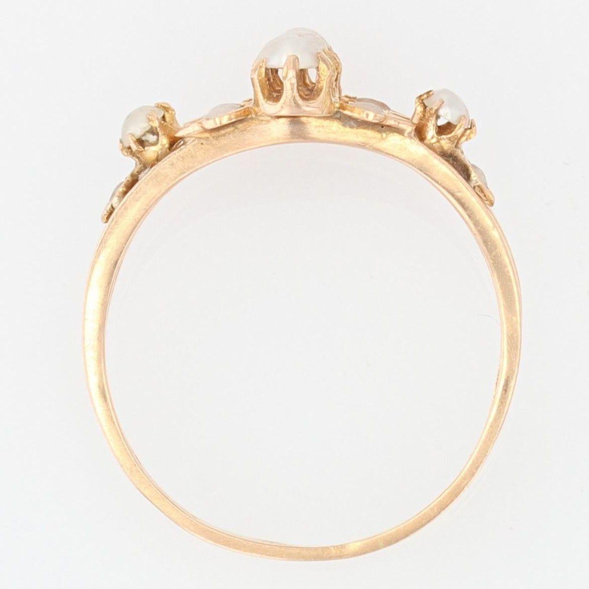 19th Century Natural Pearl 18 Karat Rose Gold Ring 5