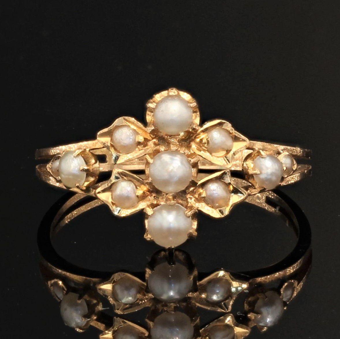 Napoleon III 19th Century Natural Pearl 18 Karat Rose Gold Ring