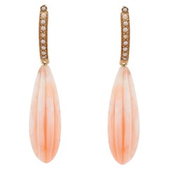 19th Century Natural Pearl Angel Skin Coral 18 Karat Rose Gold Dangle Earrings