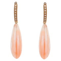 19th Century Natural Pearl Angel Skin Coral 18 Karat Rose Gold Dangle Earrings