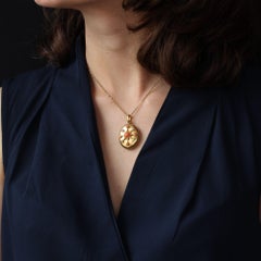 Médaillon d'ouverture en or jaune 18 carats avec perles naturelles et corail, XIXe siècle