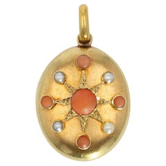 19th Century Natural Pearl Coral 18 Karat Yellow Gold Opening Medallion