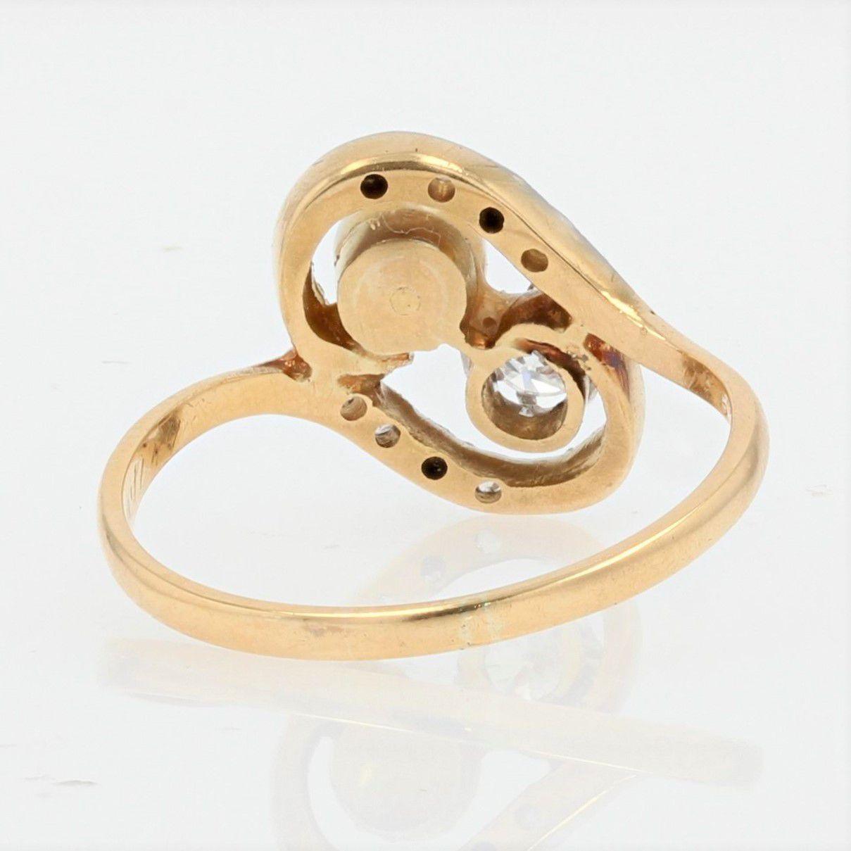 Duo-Ring, Naturperle Diamant, 18 Karat Gelbgold, 19. Jahrhundert im Angebot 4