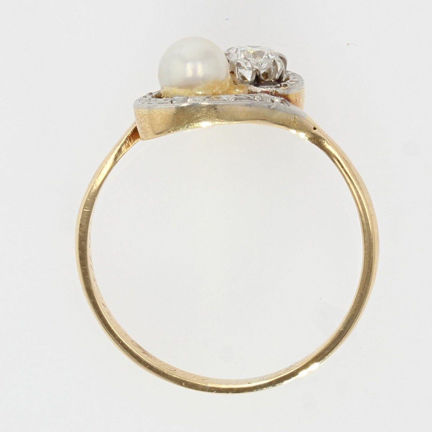 Duo-Ring, Naturperle Diamant, 18 Karat Gelbgold, 19. Jahrhundert im Angebot 5