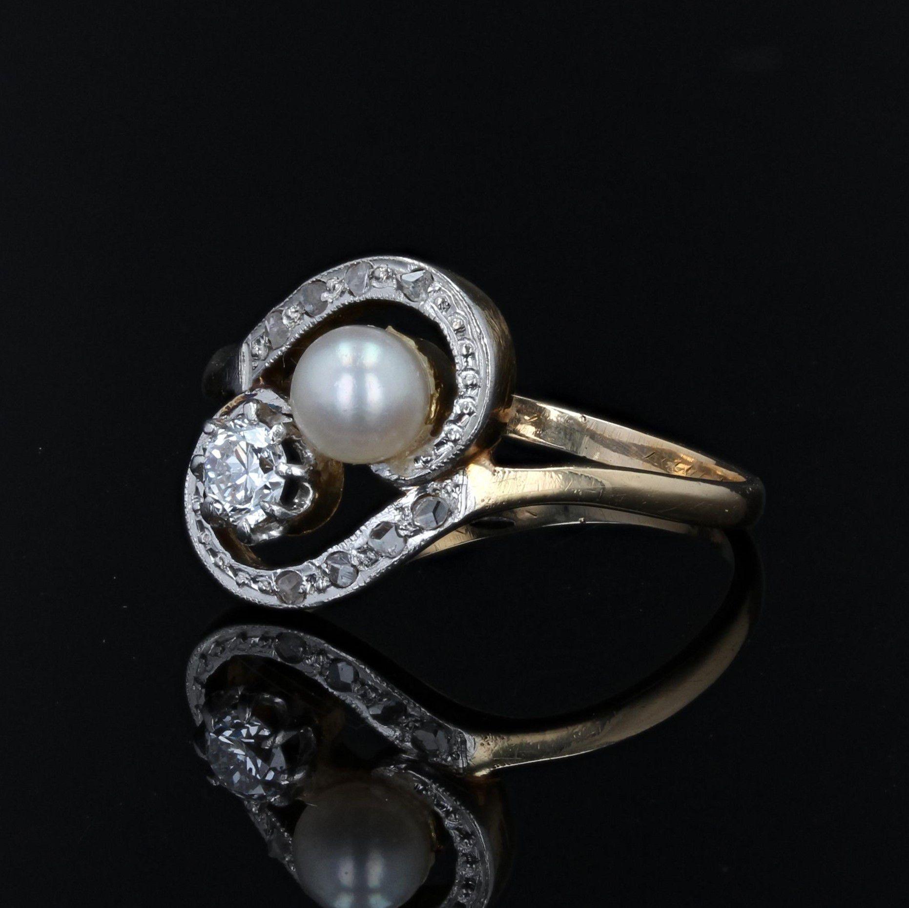 Duo-Ring, Naturperle Diamant, 18 Karat Gelbgold, 19. Jahrhundert (Brillantschliff) im Angebot