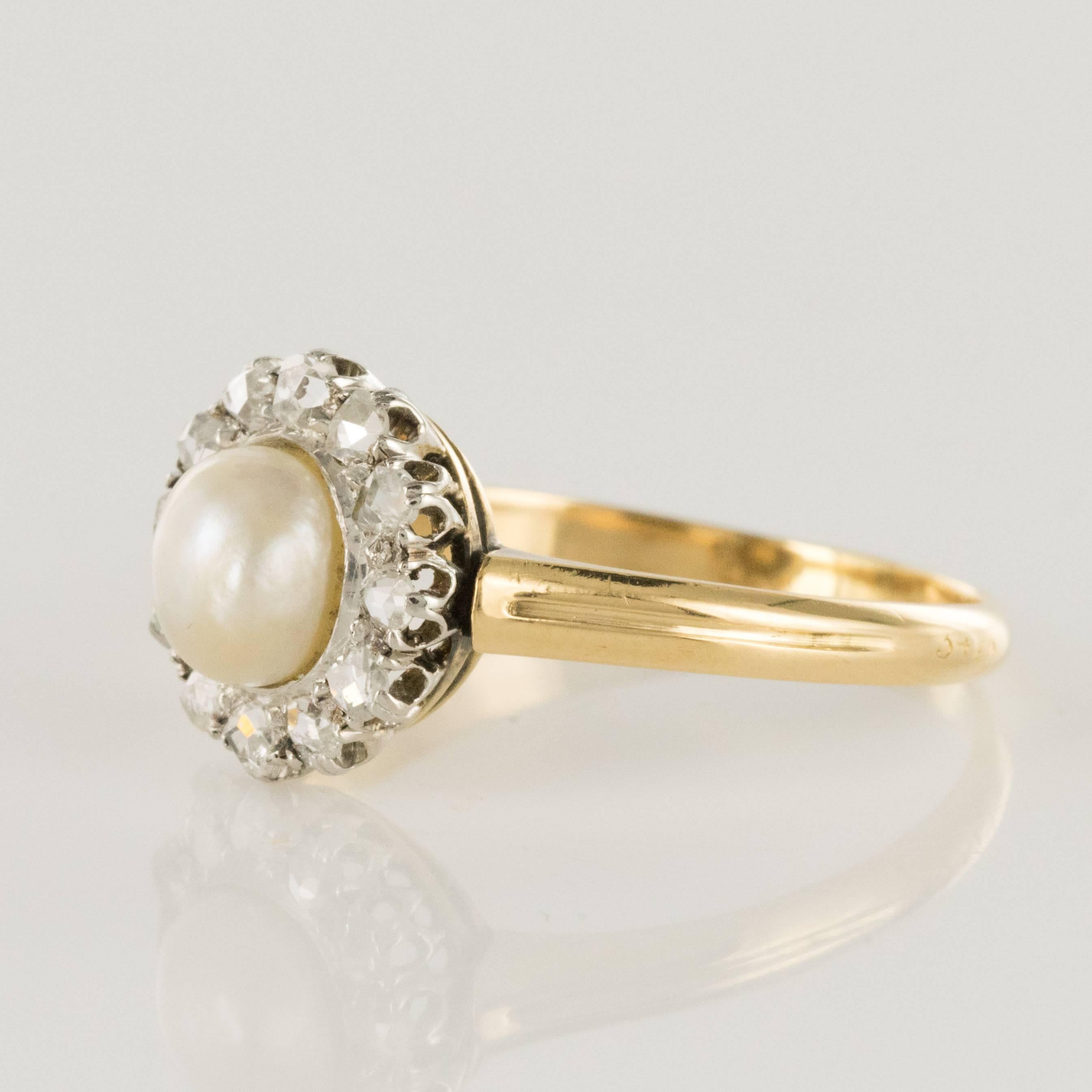 Napoleon III 19th Century Natural Pearl Diamond Yellow Gold Cluster Ring