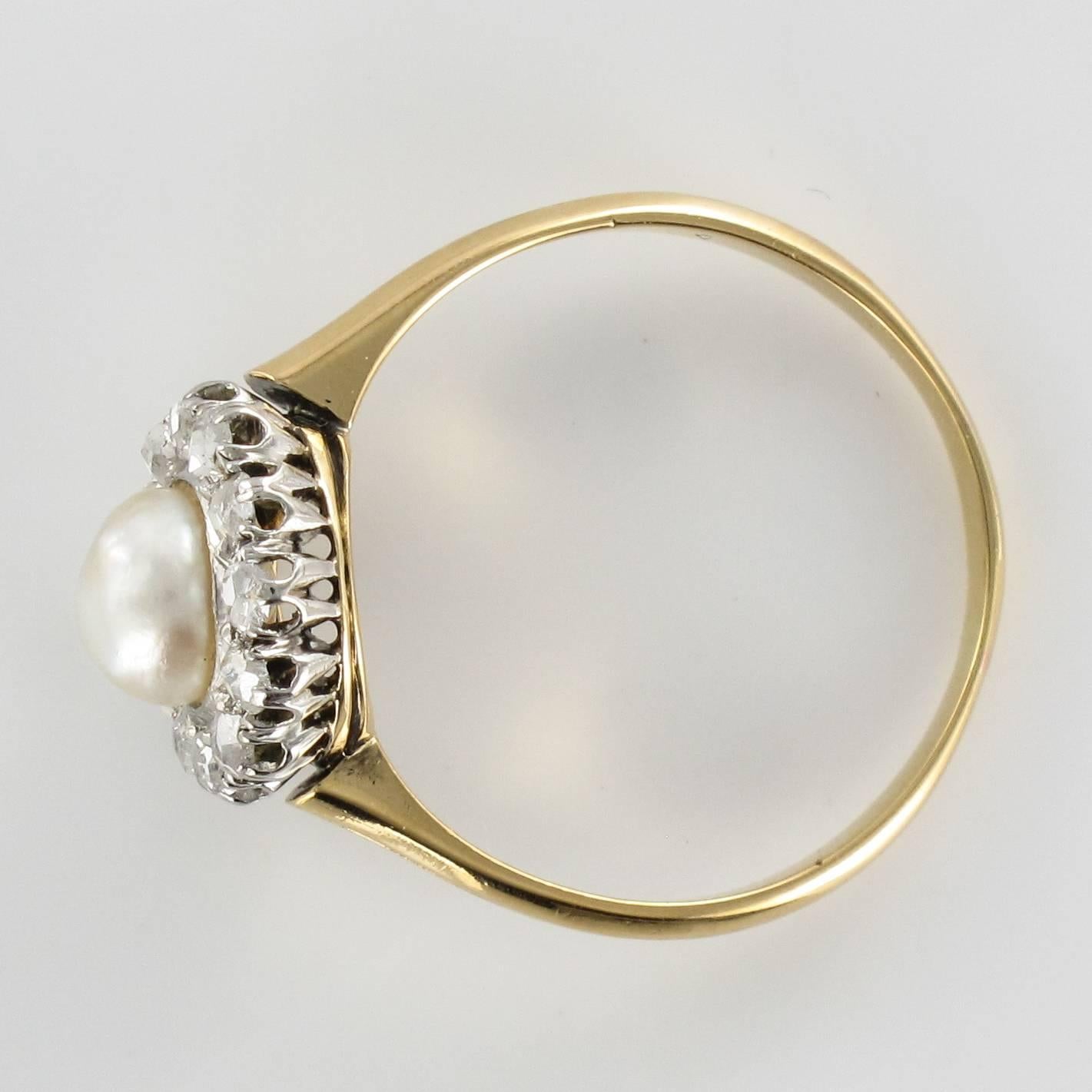 19th Century Natural Pearl Diamond Yellow Gold Cluster Ring 1