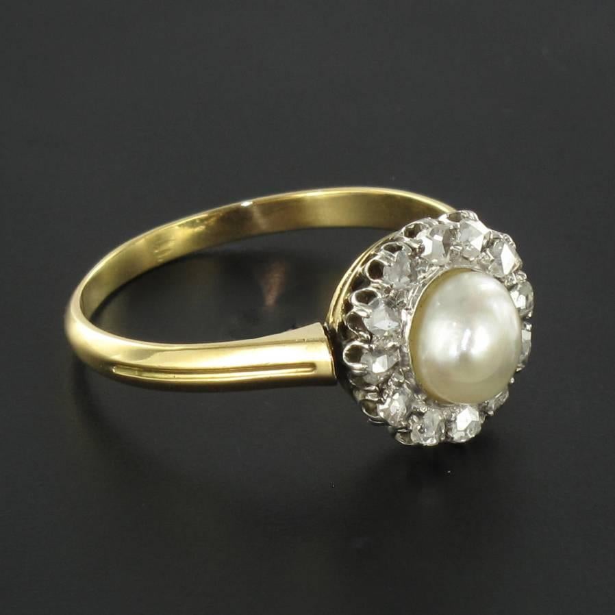 19th Century Natural Pearl Diamond Yellow Gold Cluster Ring 3