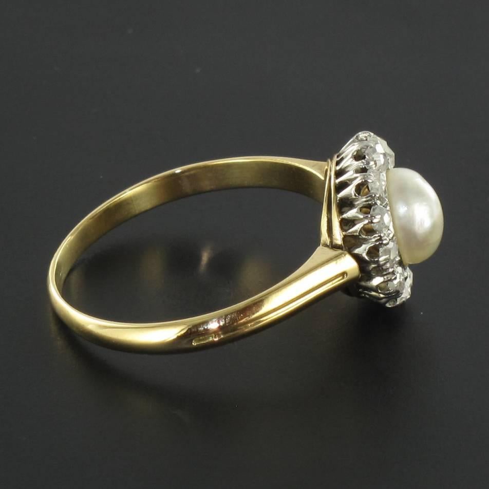 19th Century Natural Pearl Diamond Yellow Gold Cluster Ring 4