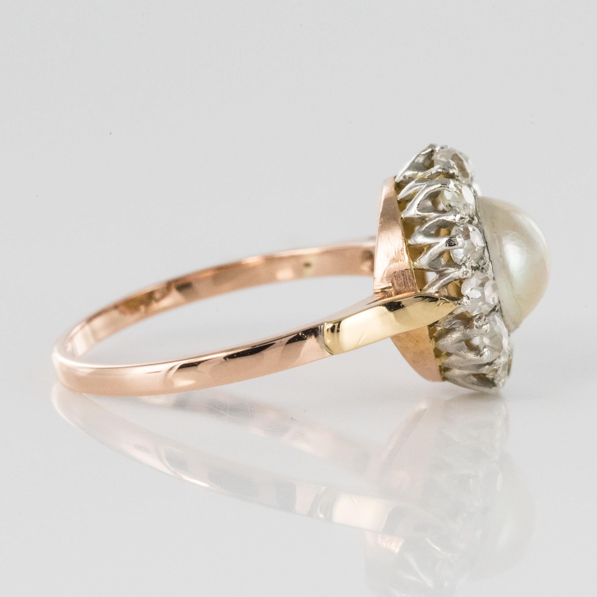 19th Century Natural Pearl Diamonds 18 Karat Rose Gold Daisy Ring 3