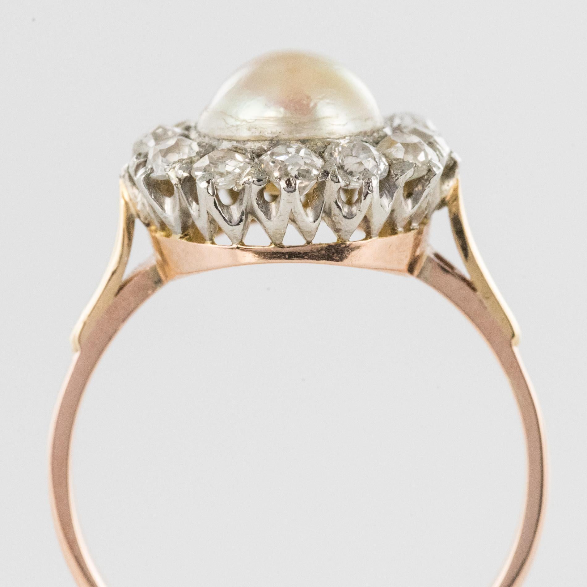19th Century Natural Pearl Diamonds 18 Karat Rose Gold Daisy Ring 4