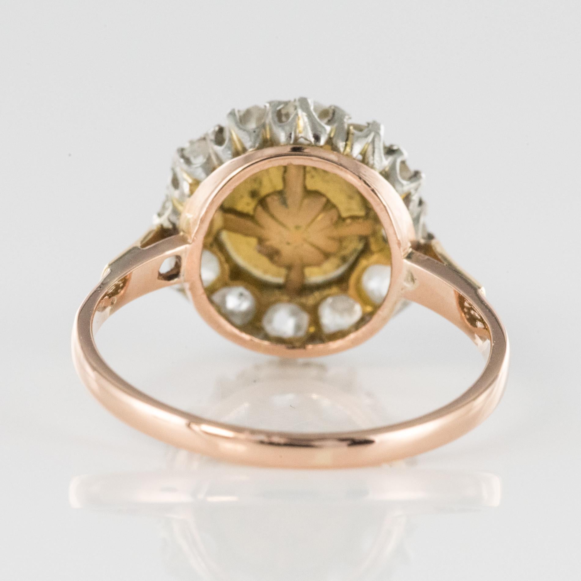 19th Century Natural Pearl Diamonds 18 Karat Rose Gold Daisy Ring 5