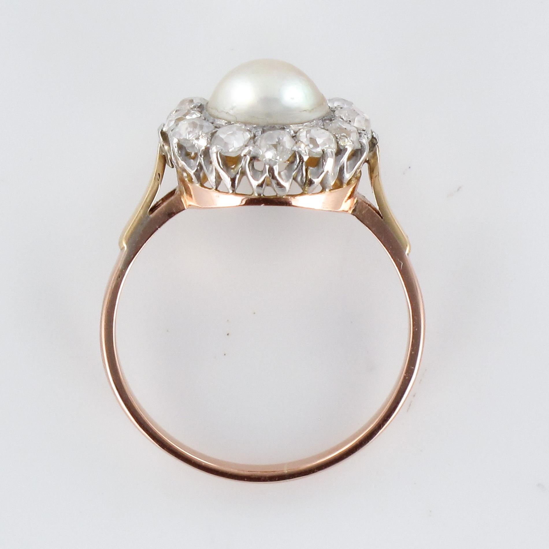 19th Century Natural Pearl Diamonds 18 Karat Rose Gold Daisy Ring 6