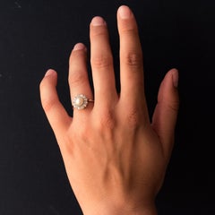 19th Century Natural Pearl Diamonds 18 Karat Rose Gold Daisy Ring