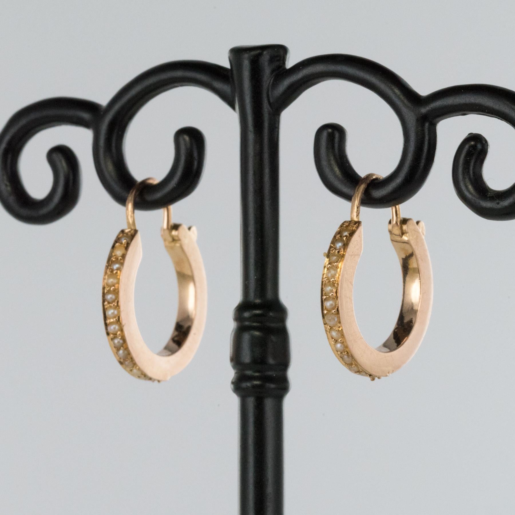 Napoleon III 19th Century Natural Pearl Rose Gold Hoop Earrings