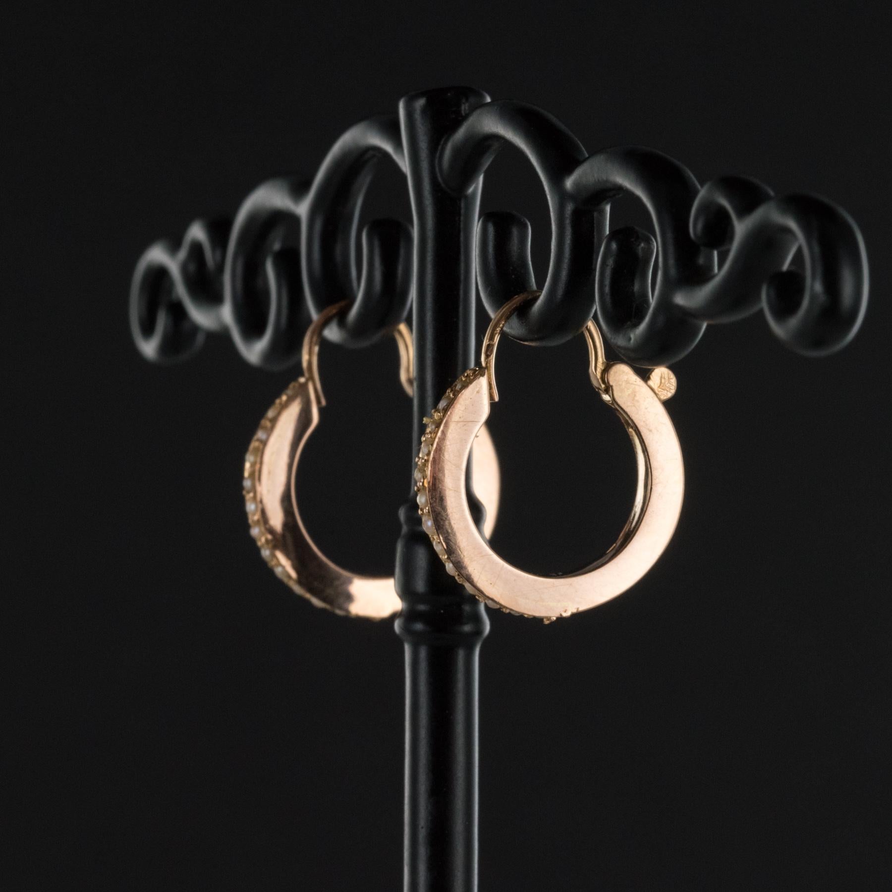 Women's 19th Century Natural Pearl Rose Gold Hoop Earrings