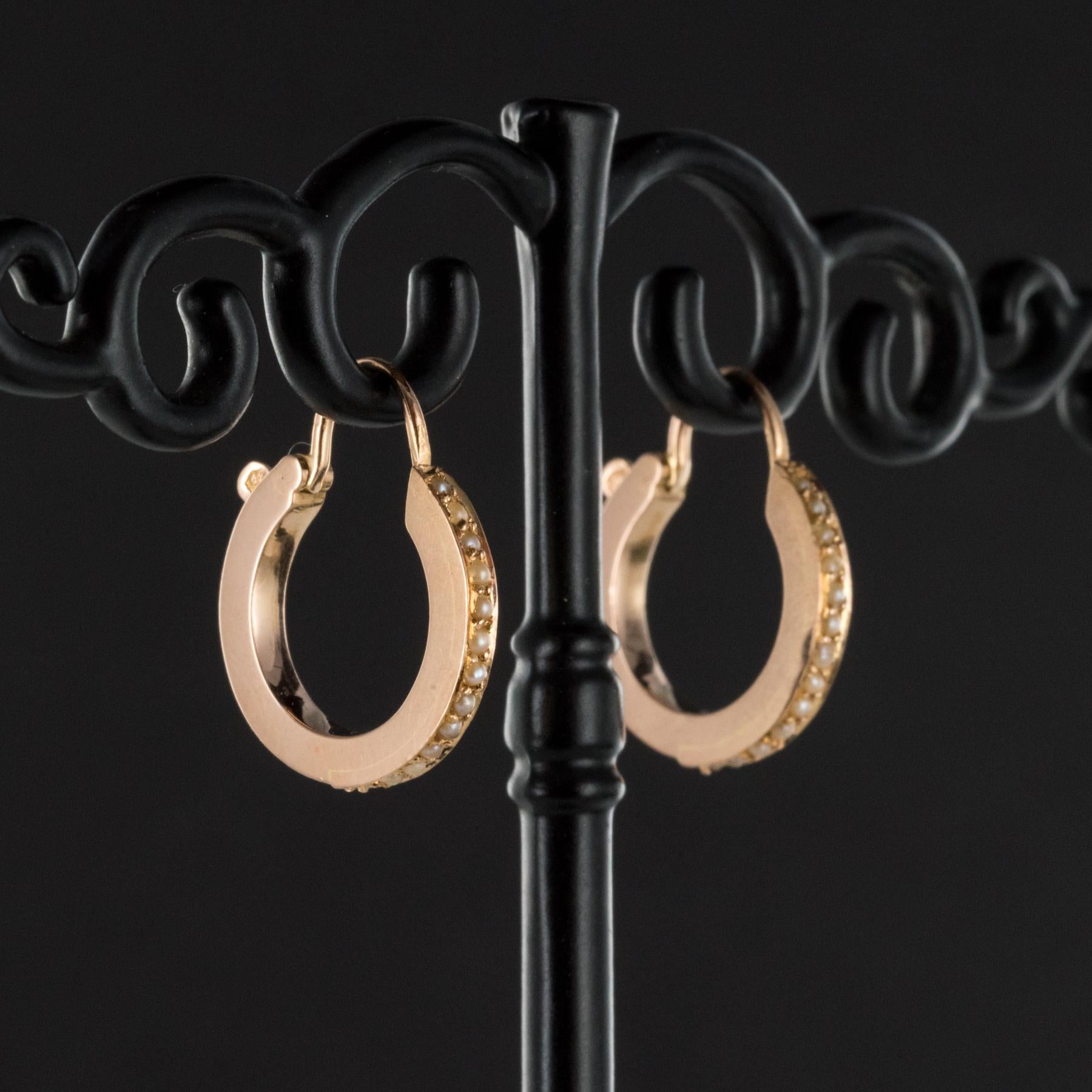 19th Century Natural Pearl Rose Gold Hoop Earrings 2