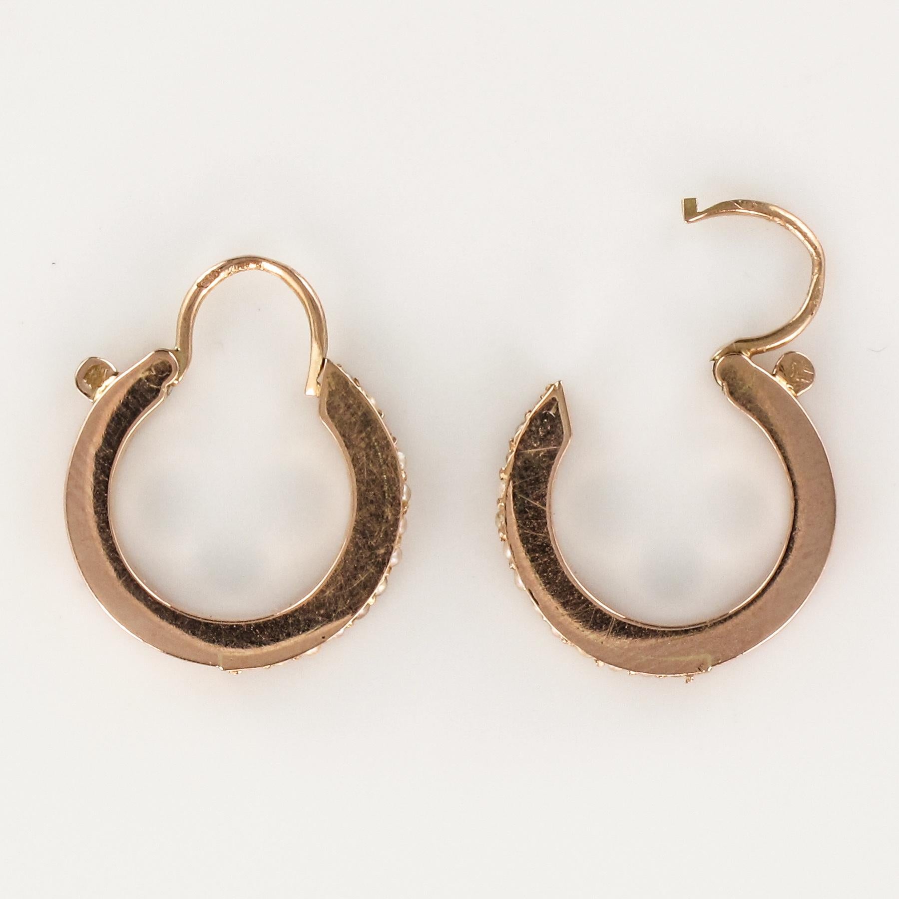 19th Century Natural Pearl Rose Gold Hoop Earrings 3