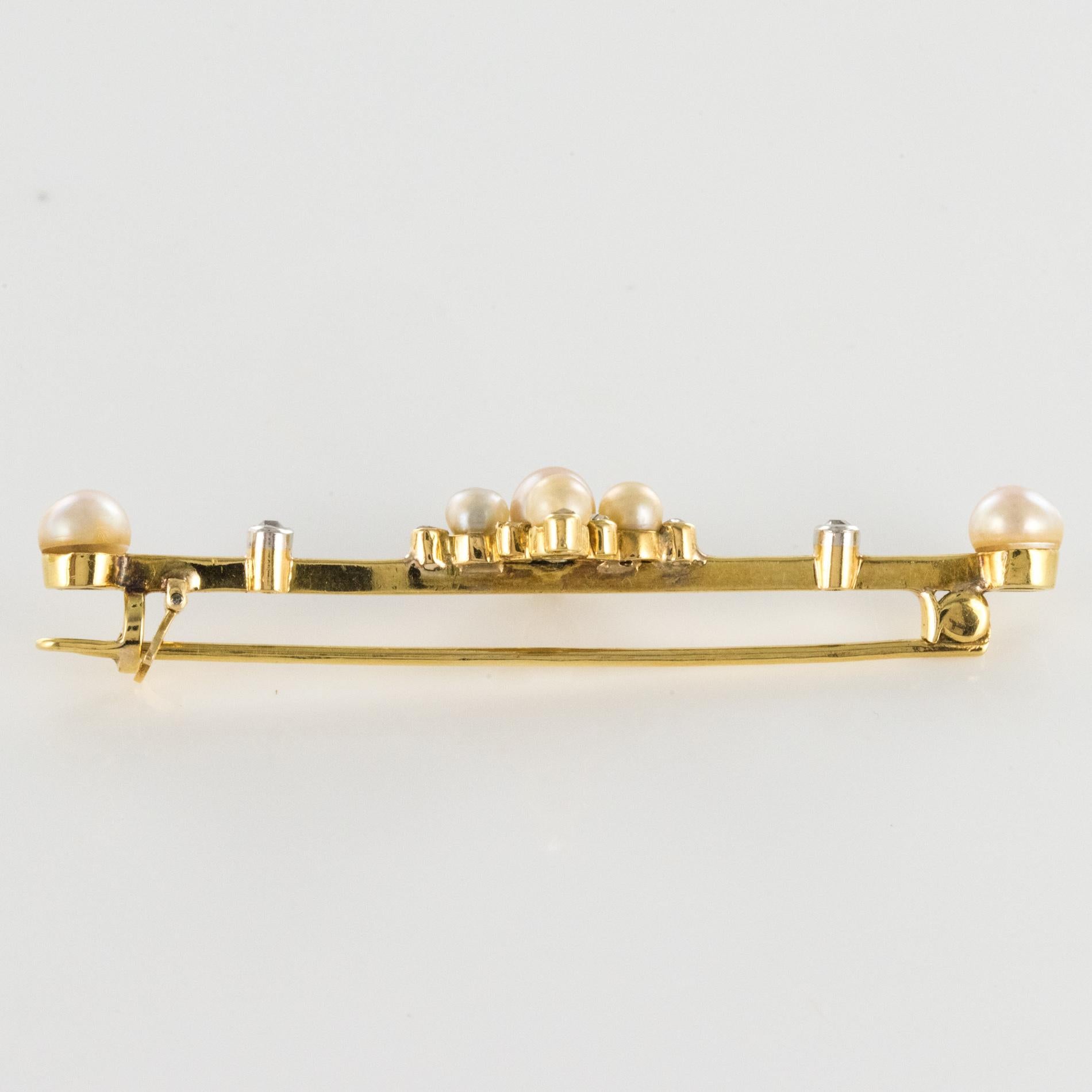 19th Century Natural Pearls 18 Karat Yellow Gold Pin Brooch For Sale 4