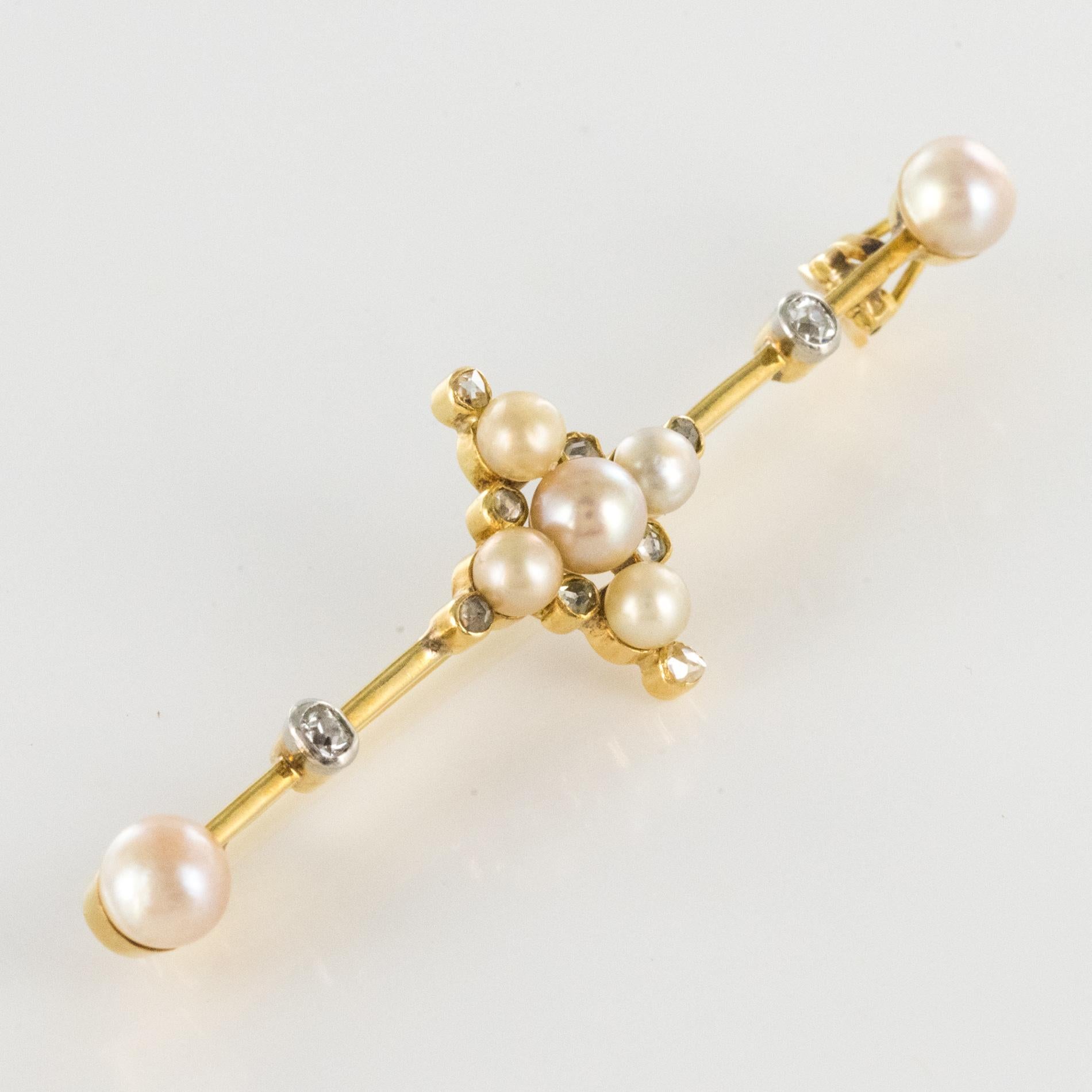 19th Century Natural Pearls 18 Karat Yellow Gold Pin Brooch For Sale 6