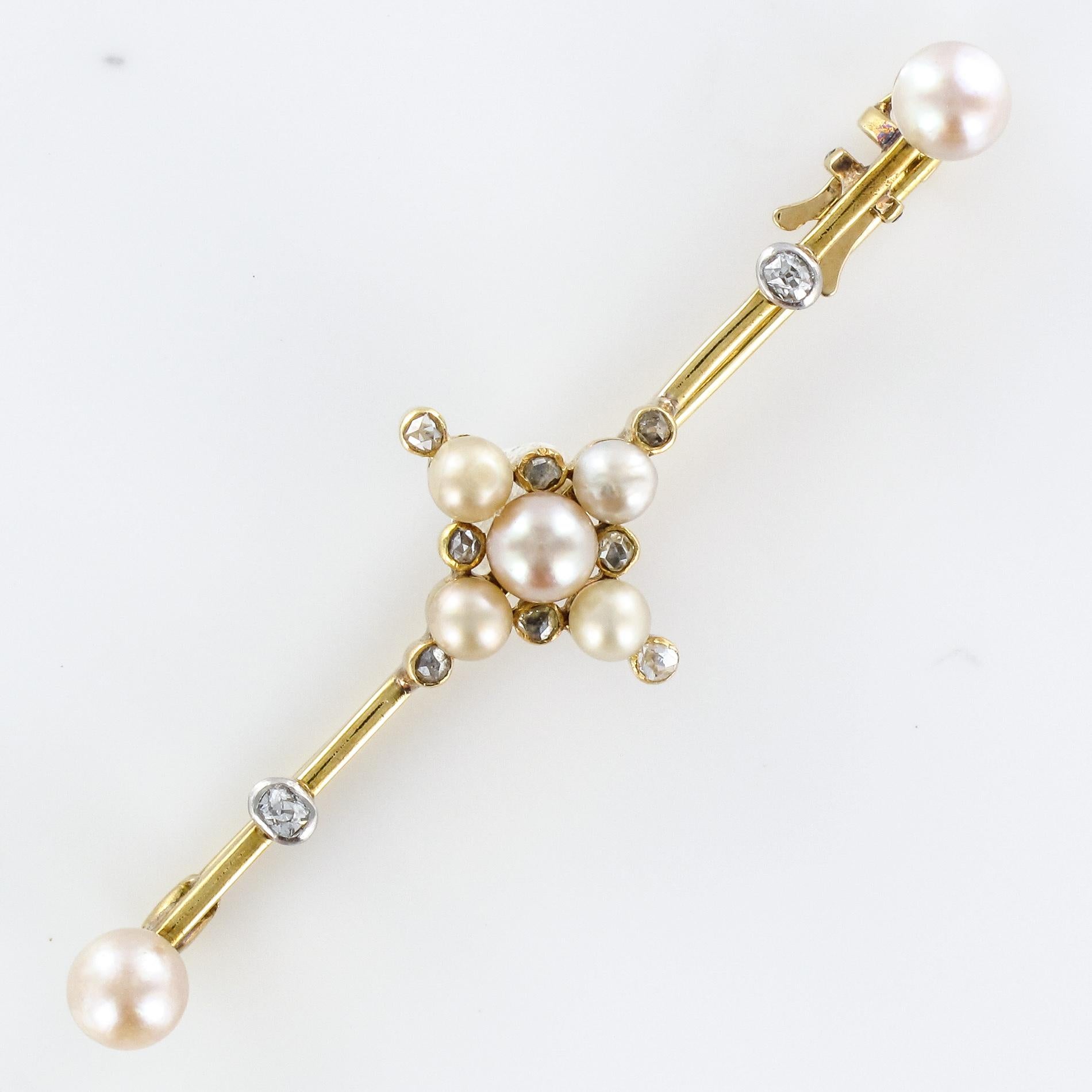 19th Century Natural Pearls 18 Karat Yellow Gold Pin Brooch For Sale 11