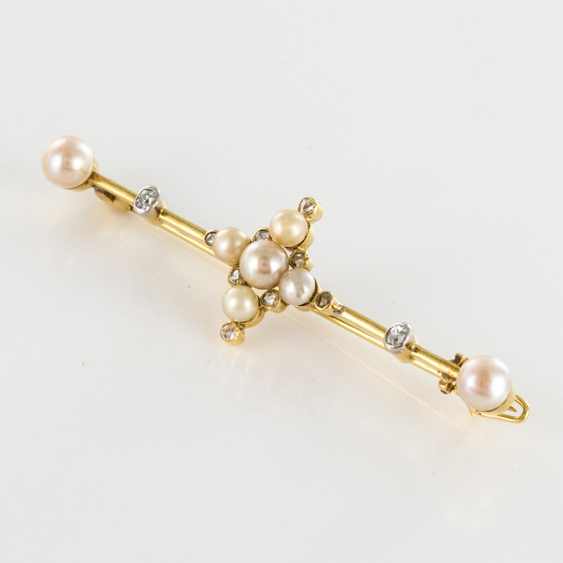 Natrliche Perlen 18 Karat Gelbgold Anstecknadelbrosche aus dem 19. Jahrhundert im Angebot 13