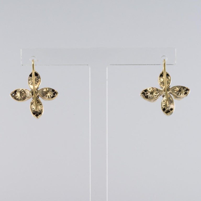 19th Century Natural Pearls Diamonds Clover Shape Lever- Back Earrings 1