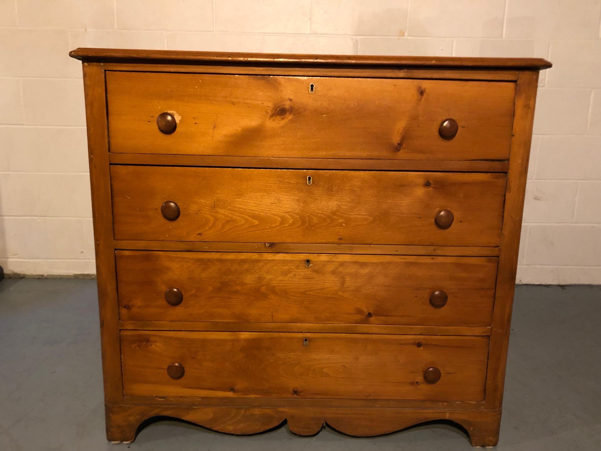 American Classical 19th Century Natural Pine Dresser Chest of Drawers