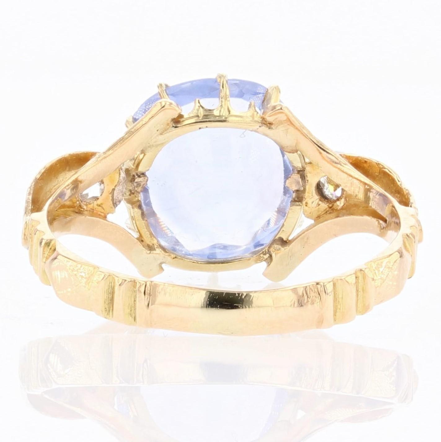 19th Century Natural Sapphire Diamonds 18 Karat Yellow Gold Ring For Sale 4