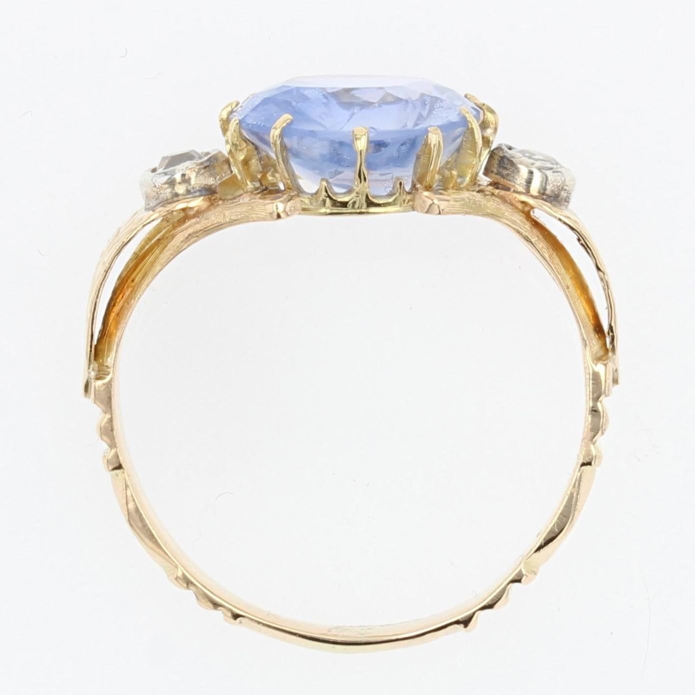 19th Century Natural Sapphire Diamonds 18 Karat Yellow Gold Ring For Sale 6