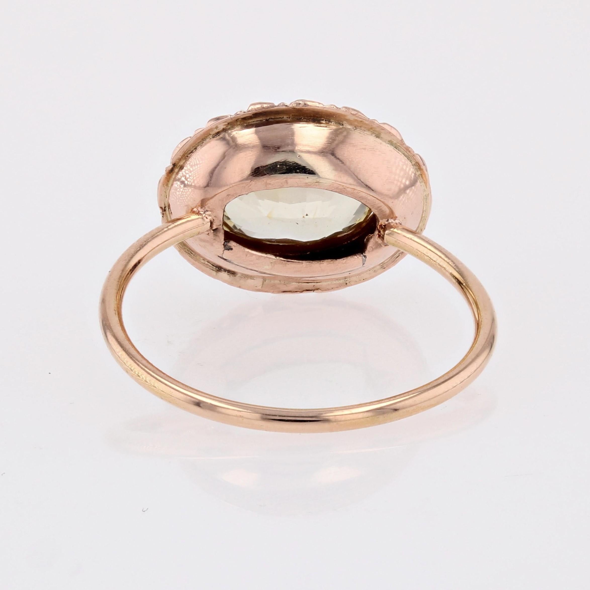 19th Century Natural Yellow Sapphire Fine Pearls 18 Karat Rose Gold Ring For Sale 7