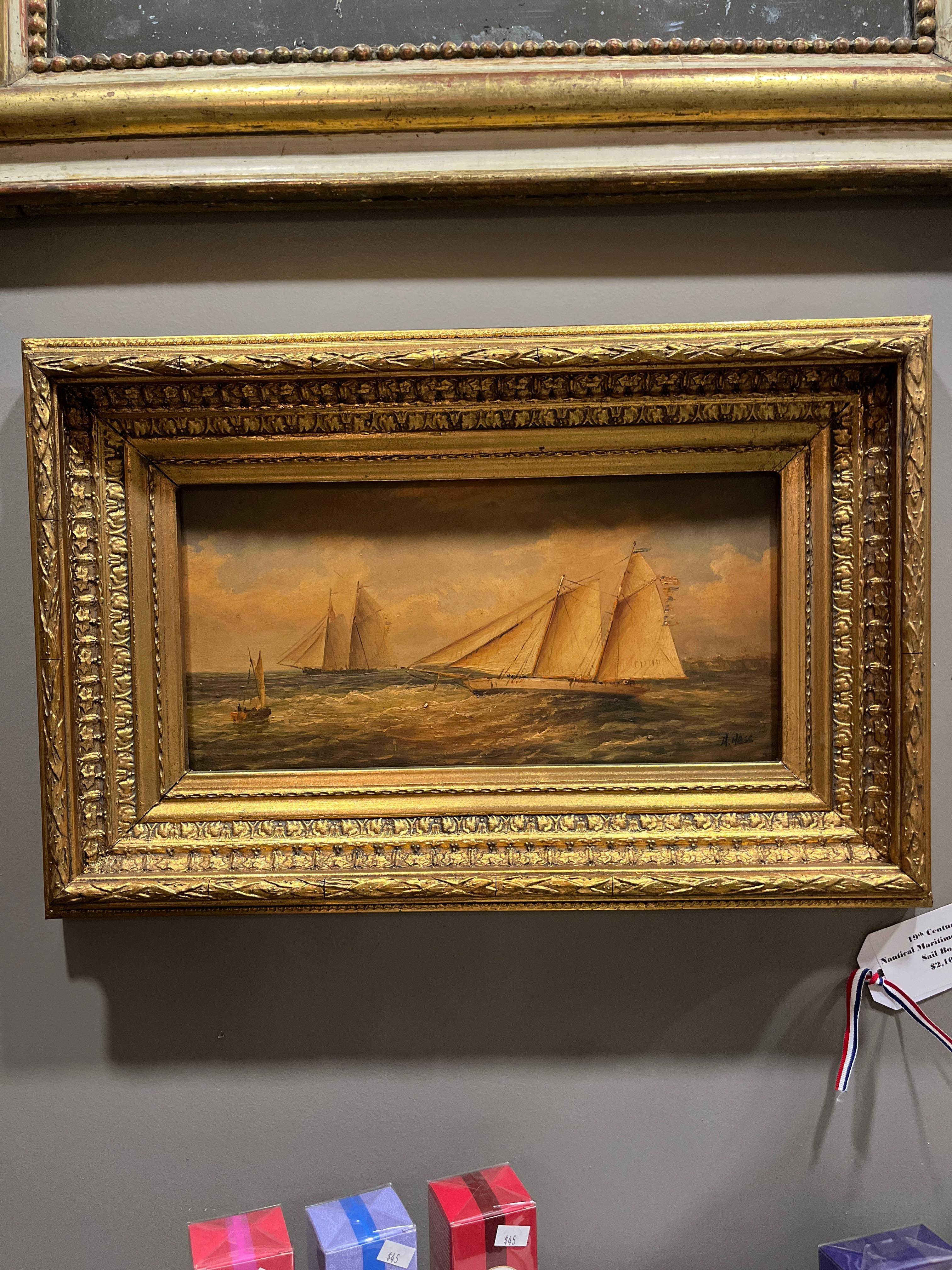 19. Jahrhundert Nautisch Maritim Seelandschaft Segelboot 
Der Künstler ist Heinrich HESS, der das Gemälde signiert hat.
