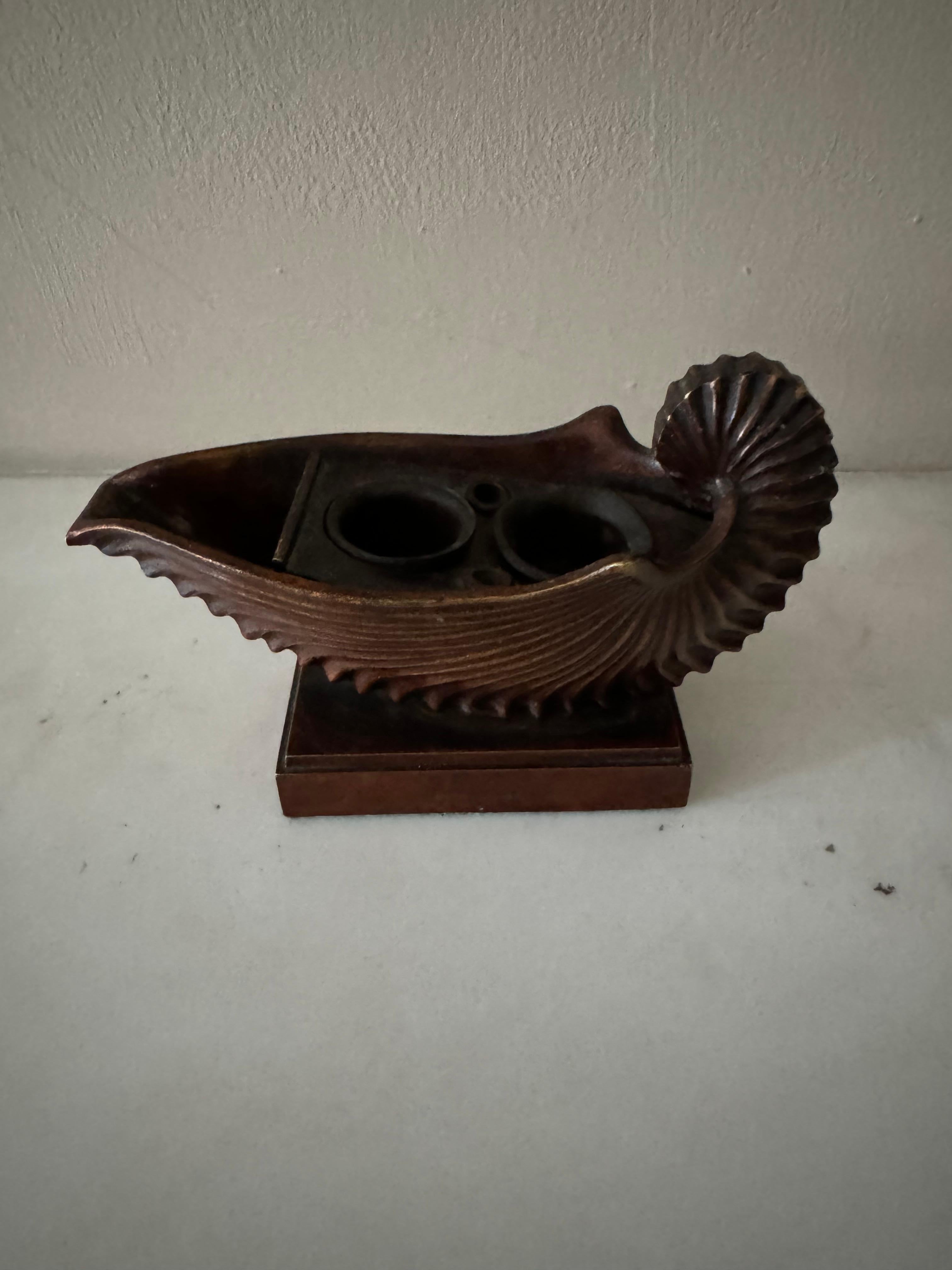 Bronzato Calamaio nautilus/portacarte del XIX secolo in vendita