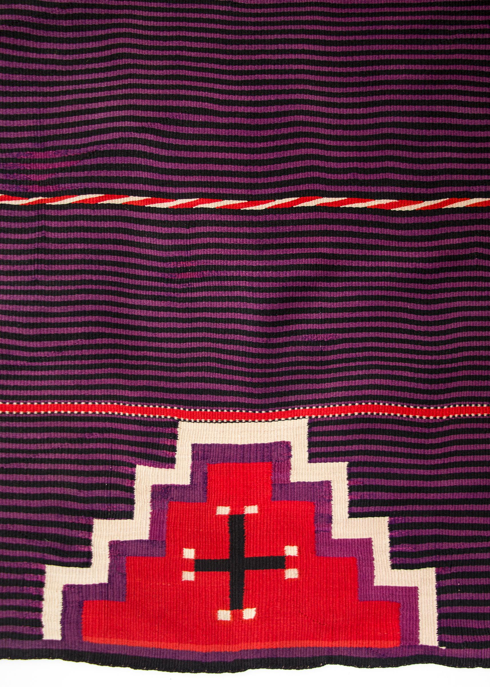 Woven 19th Century Navajo Blanket with a Nine Point Diamond and Cross with Red For Sale