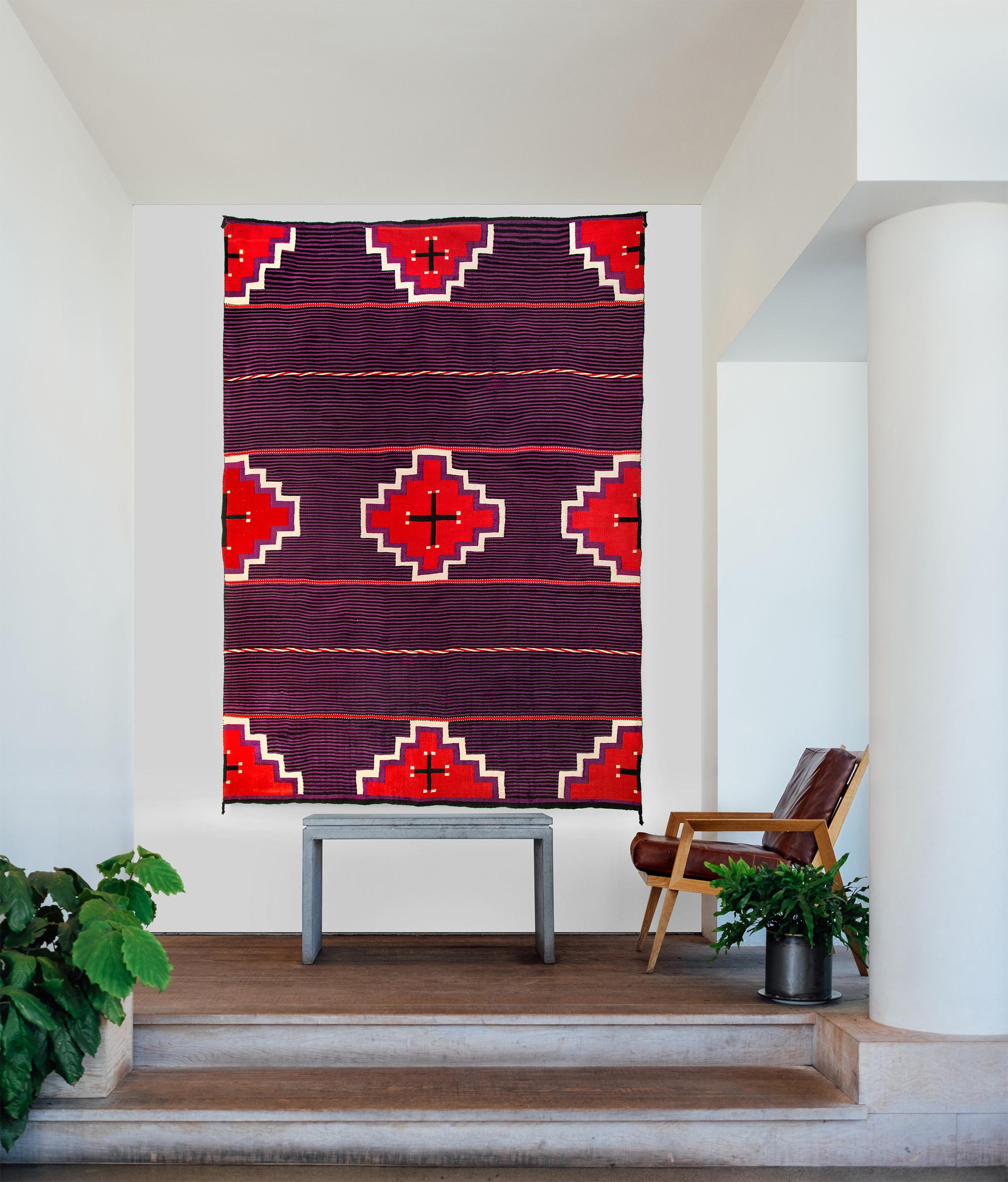 19th Century Navajo Blanket with a Nine Point Diamond and Cross with Red For Sale 2