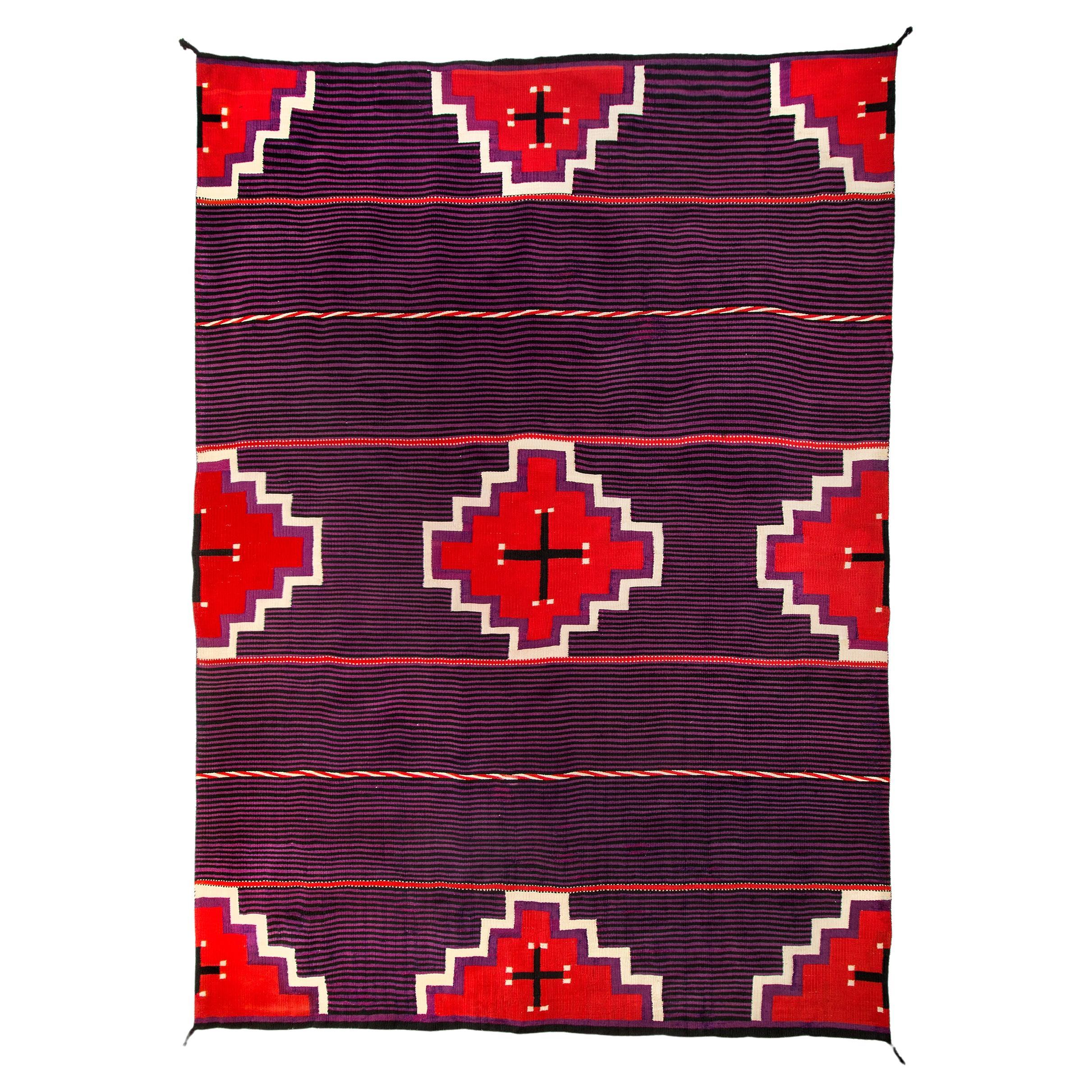 19th Century Navajo Blanket with a Nine Point Diamond and Cross with Red