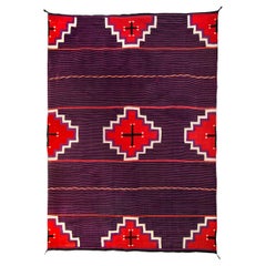Antique 19th Century Navajo Blanket with a Nine Point Diamond and Cross with Red
