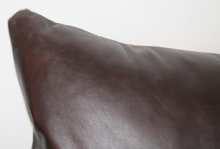 19th Century Navajo Weaving Bolster Pillow With Leather Backing