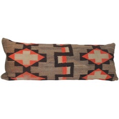 19th Century Navajo Weaving Bolster Pillow with Leather Backing