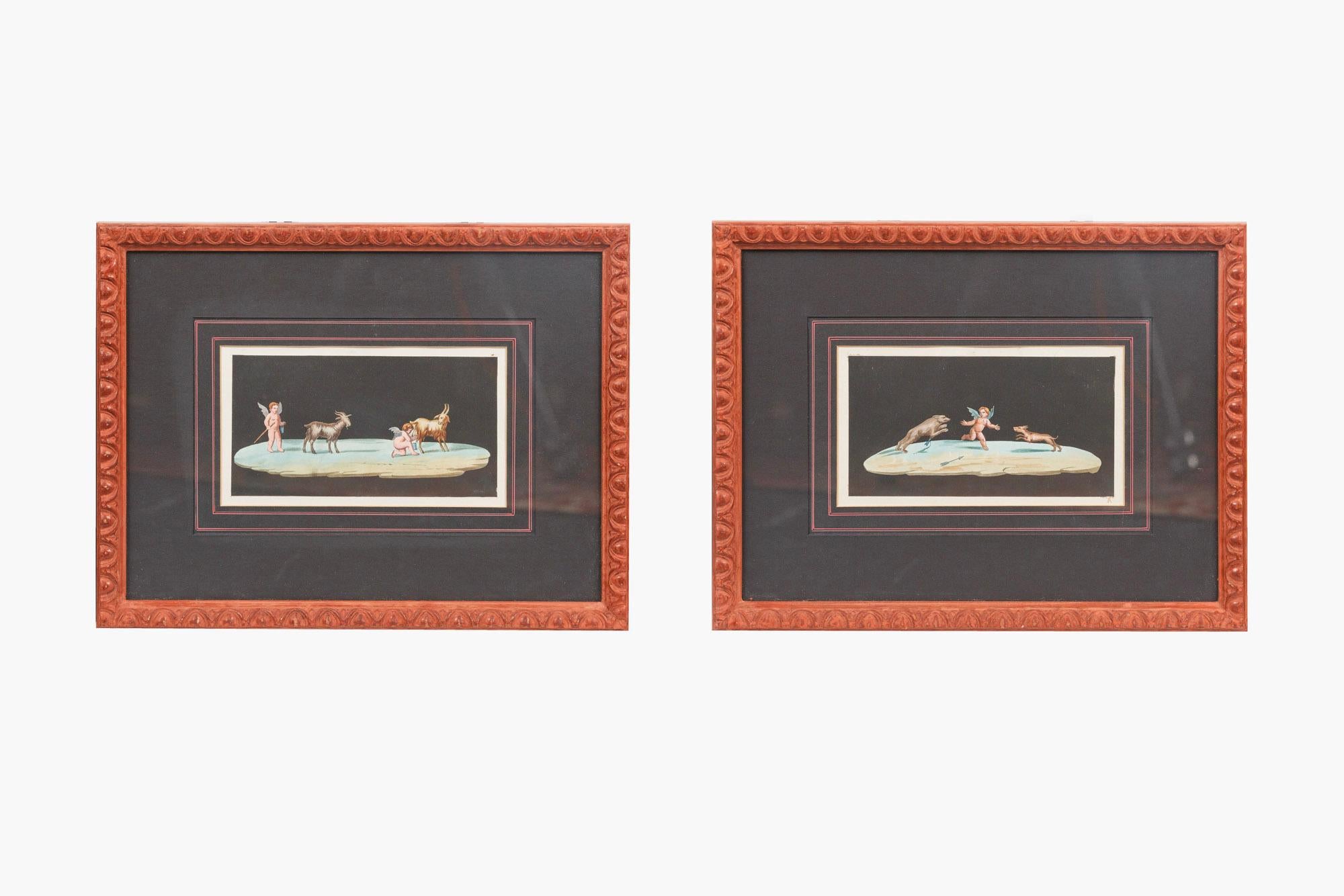 Italian 19th Century Neapolitan Pair of Paintings on Paper, in the School of Michaelange For Sale