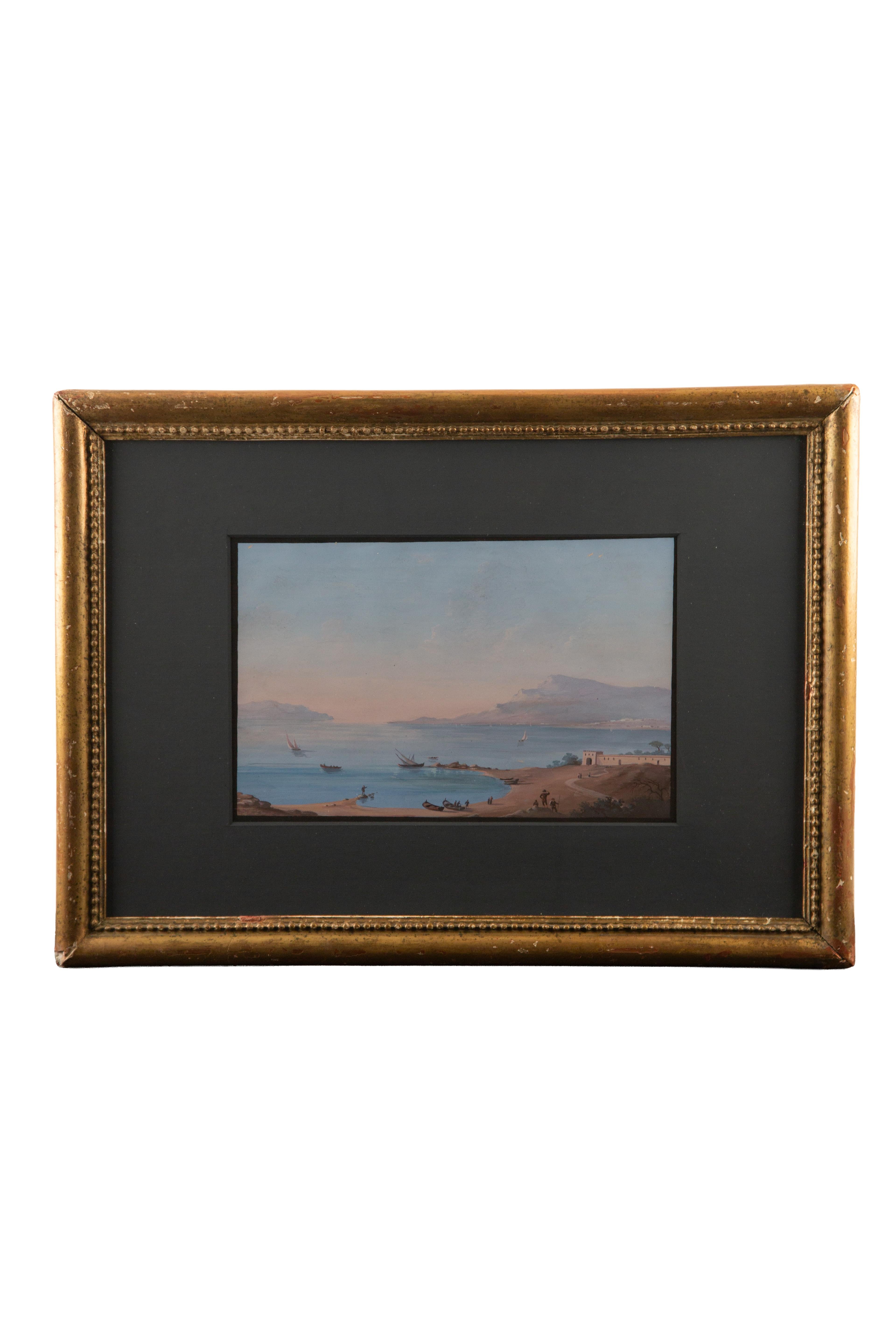 19. Jahrhundert Neapolitanische Schule Aquarell & Gouache Neapel Bucht und Vesuv (Italienisch) im Angebot