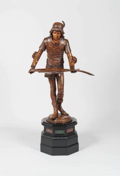 Fast lebensgroße geschnitzte italienische Walnussholzfigur von Valentino Besarel aus dem 19. Jahrhundert