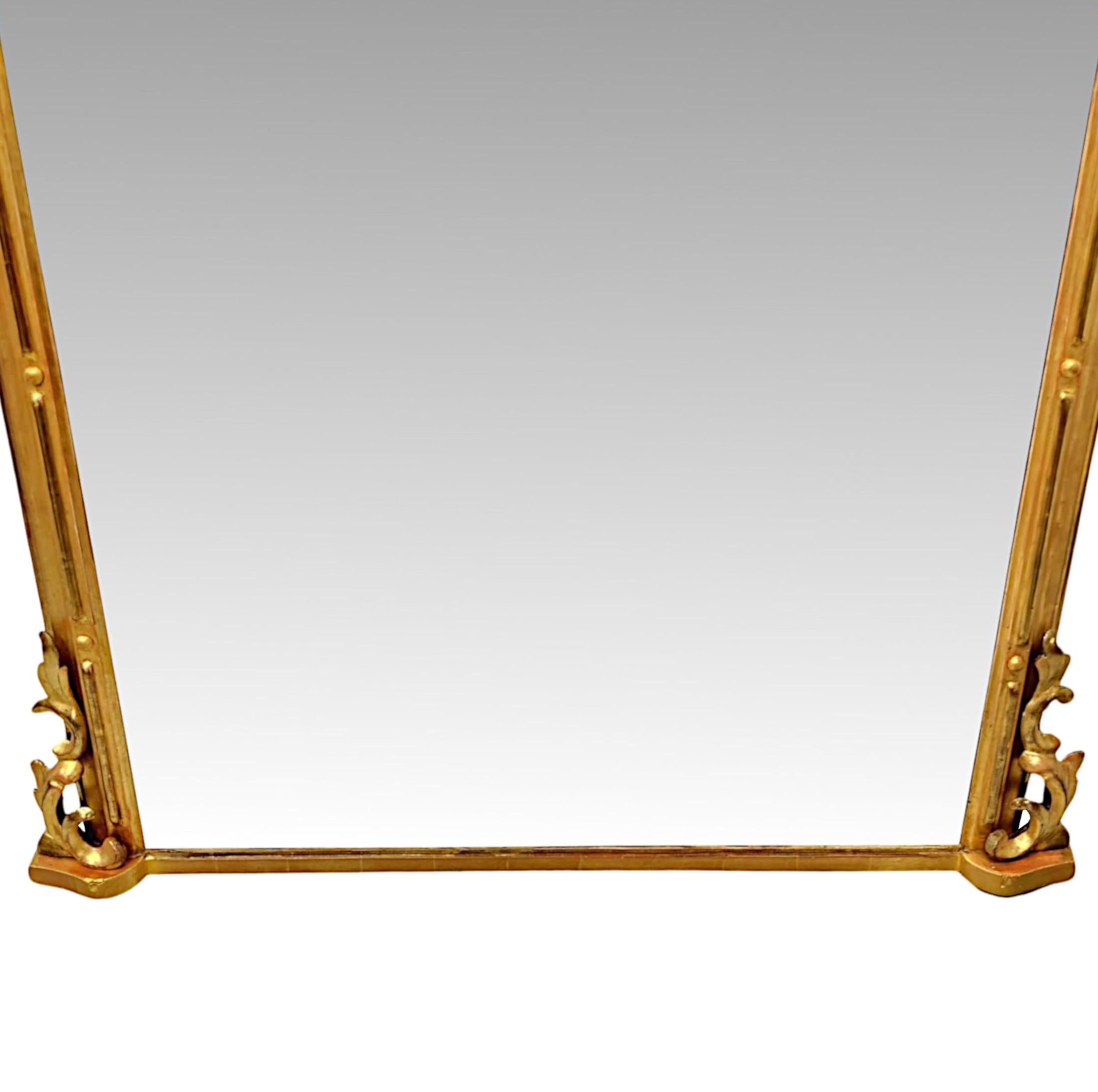 19th Century Neat Size Giltwood Archtop Overmantel Mirror In Good Condition For Sale In Dublin, IE