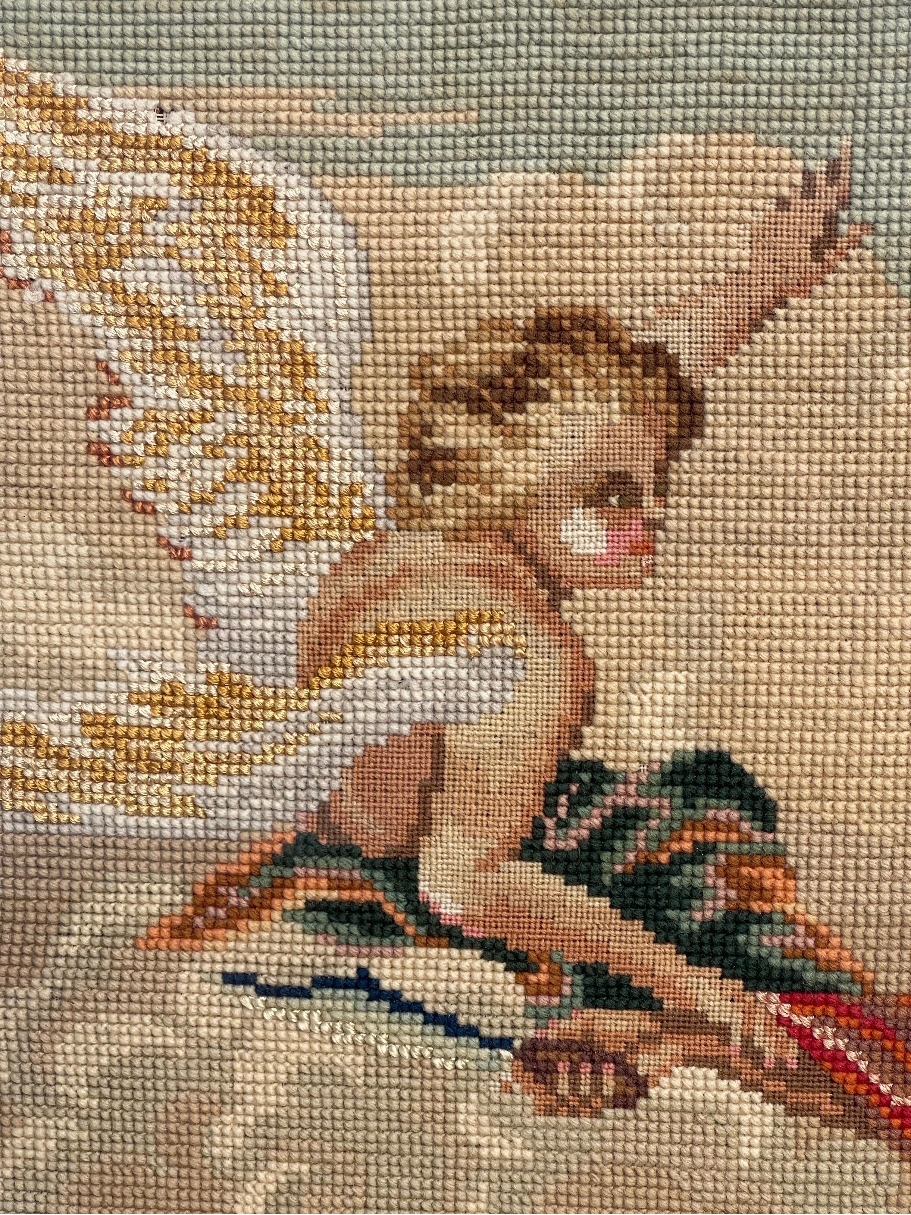 19th Century Needlepoint Depiction of “Binding of Isaac” by Abraham, 1882 In Good Condition For Sale In Jensen Beach, FL