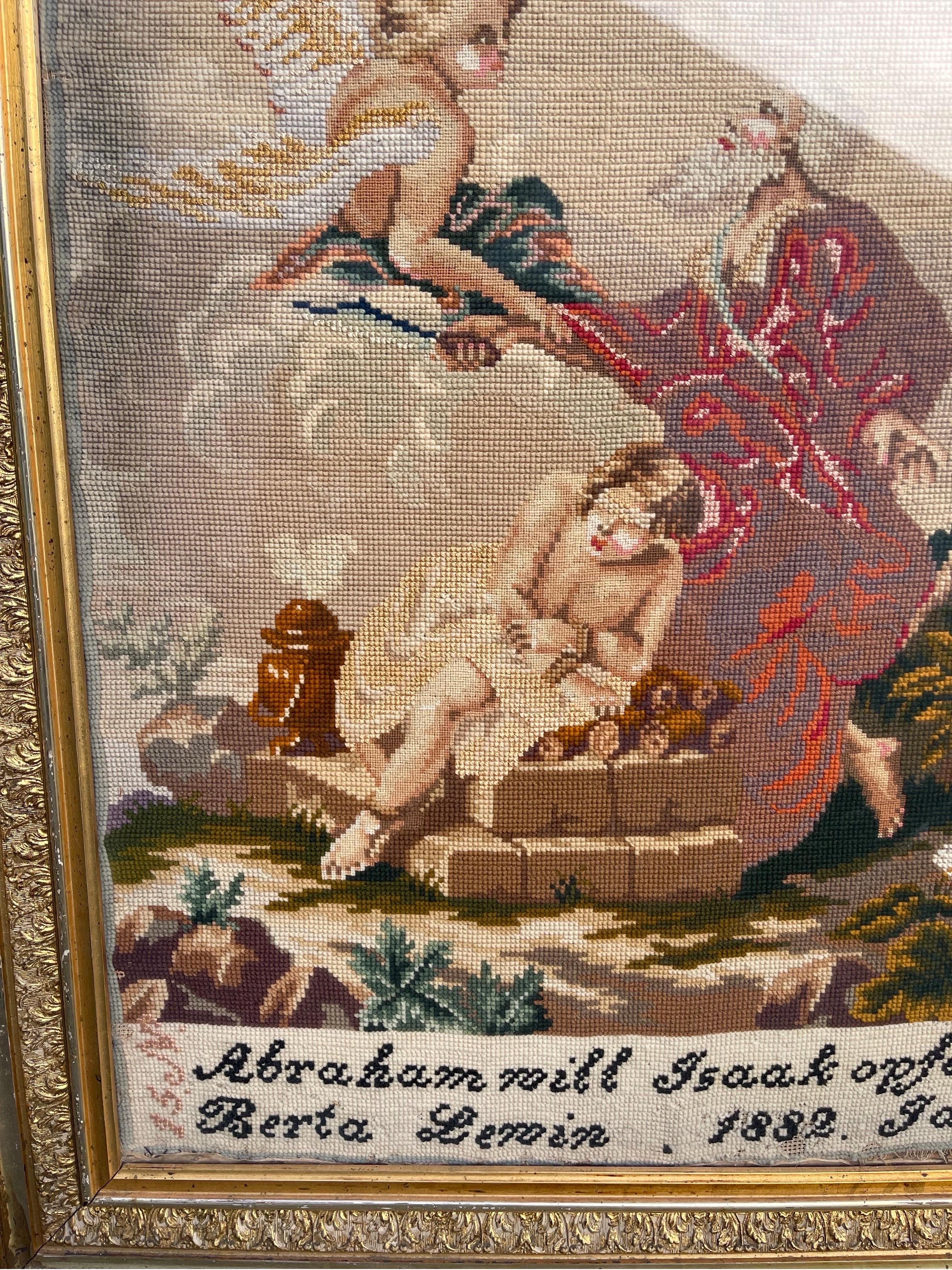 Late 19th Century 19th Century Needlepoint Depiction of “Binding of Isaac” by Abraham, 1882 For Sale