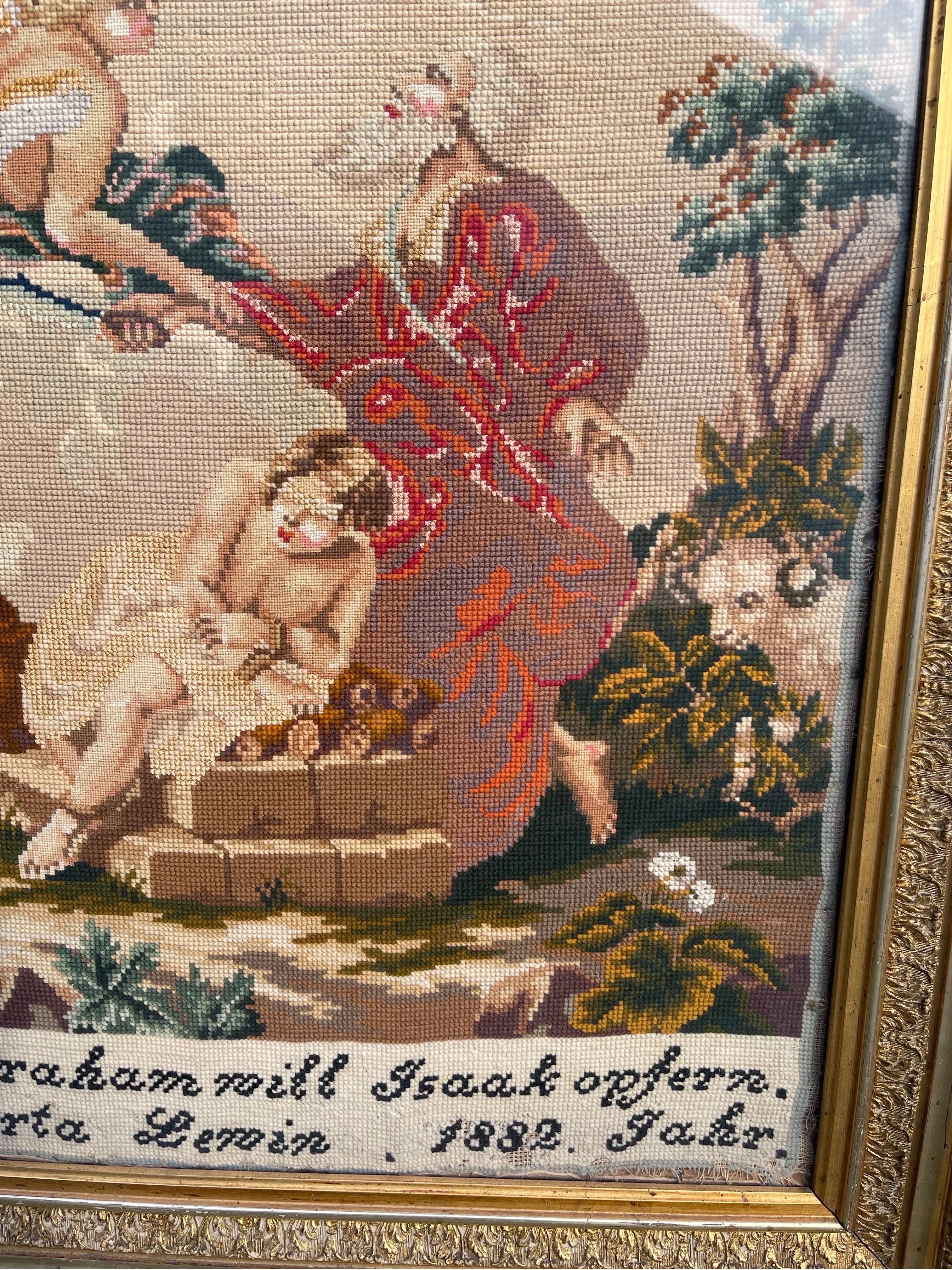 19th Century Needlepoint Depiction of “Binding of Isaac” by Abraham, 1882 For Sale 2